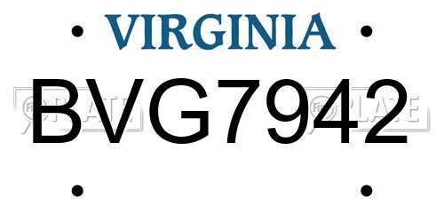 BVG7942 Virginia License Plate