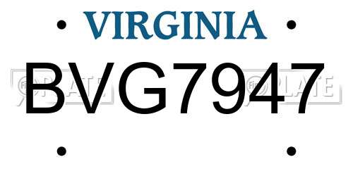 BVG7947 Virginia License Plate