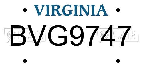 BVG9747 Virginia License Plate