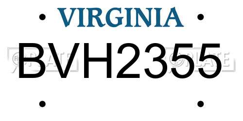 BVH2355 Virginia License Plate