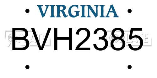 BVH2385 Virginia License Plate