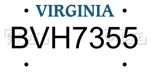 BVH7355 Virginia License Plate