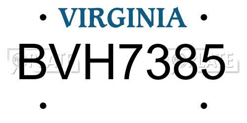 BVH7385 Virginia License Plate