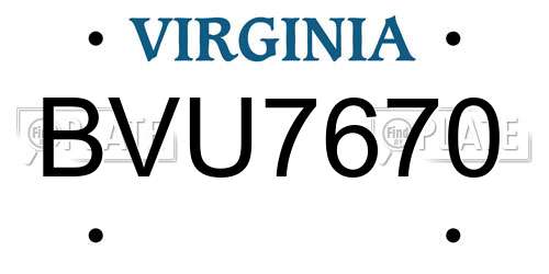 BVU7670 Virginia License Plate