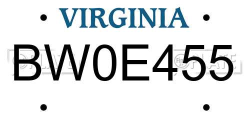 BW0E455 Virginia License Plate
