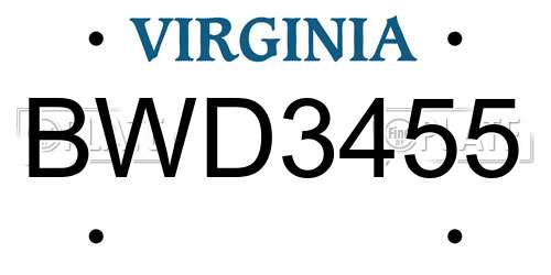 BWD3455 Virginia License Plate