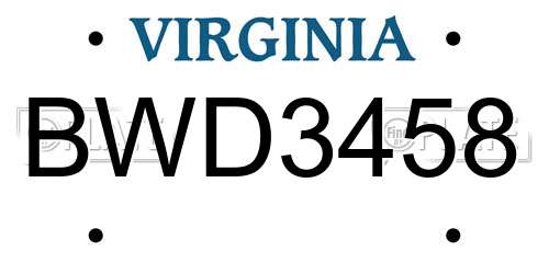 BWD3458 Virginia License Plate