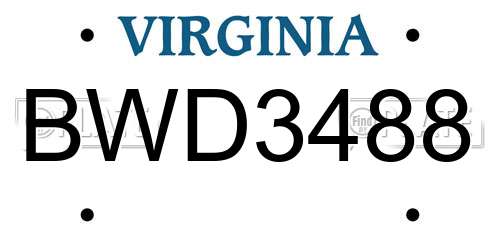 BWD3488 Virginia License Plate