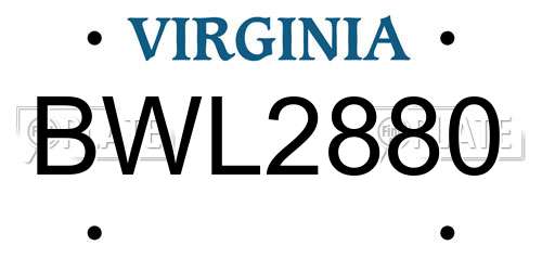 BWL2880 Virginia License Plate