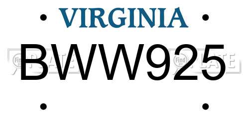 BWW925 Virginia License Plate