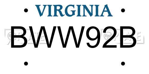 BWW92B Virginia License Plate