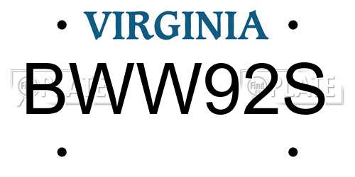 BWW92S Virginia License Plate