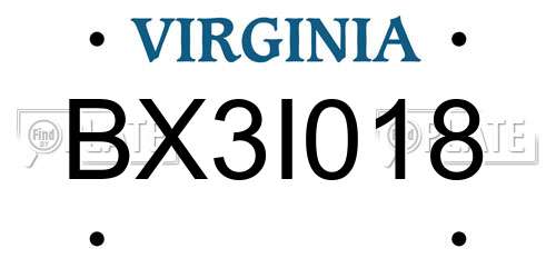 BX3I018 Virginia License Plate