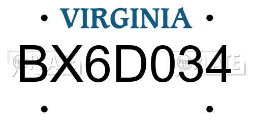 BX6D034 Virginia License Plate
