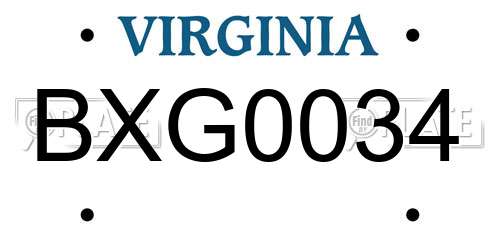 BXG0034 Virginia License Plate
