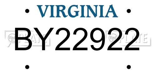 BY22922 Virginia License Plate