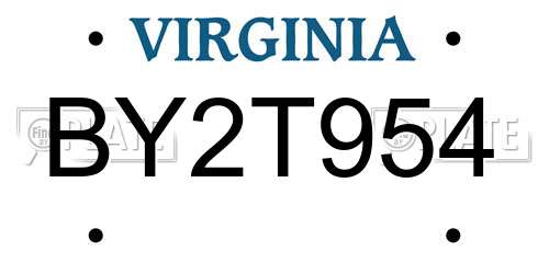 BY2T954 Virginia License Plate