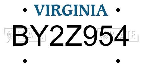 BY2Z954 Virginia License Plate