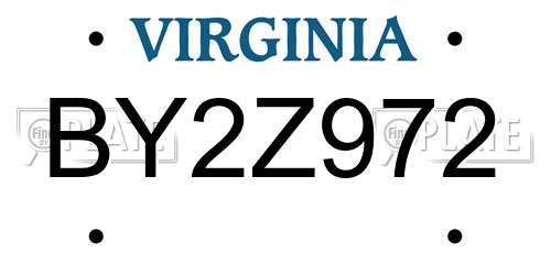 BY2Z972 Virginia License Plate