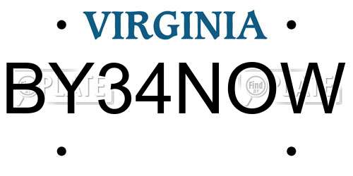 BY34NOW Virginia License Plate