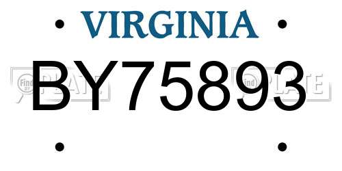 BY75893 Virginia License Plate