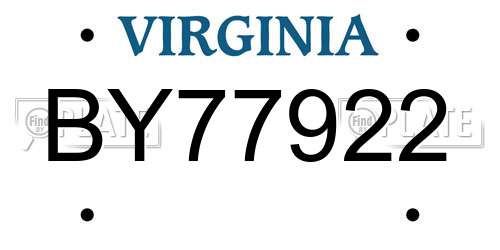 BY77922 Virginia License Plate