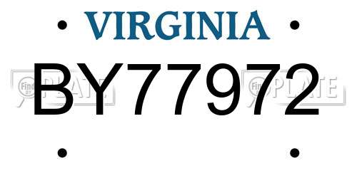BY77972 Virginia License Plate