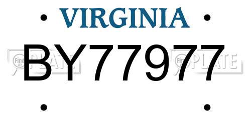 BY77977 Virginia License Plate