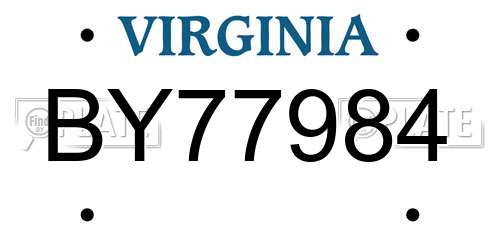 BY77984 Virginia License Plate