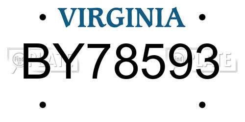 BY78593 Virginia License Plate