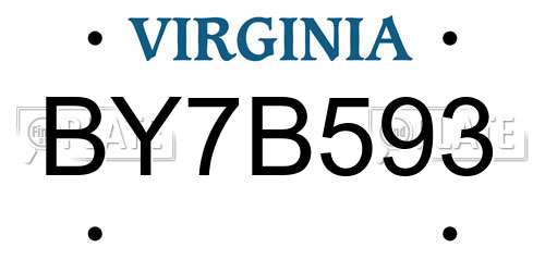 BY7B593 Virginia License Plate