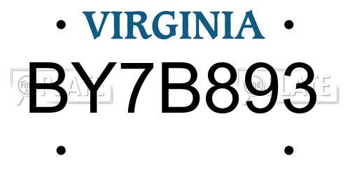 BY7B893 Virginia License Plate
