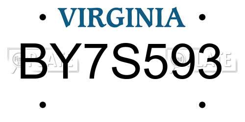 BY7S593 Virginia License Plate