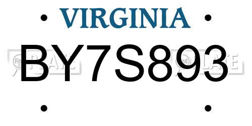 BY7S893 Virginia License Plate