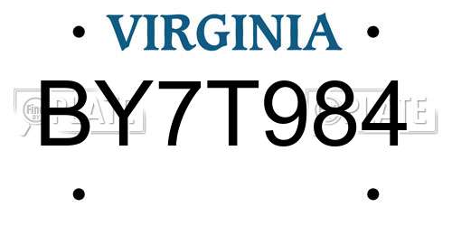 BY7T984 Virginia License Plate