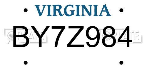 BY7Z984 Virginia License Plate