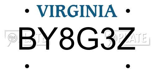 BY8G3Z Virginia License Plate