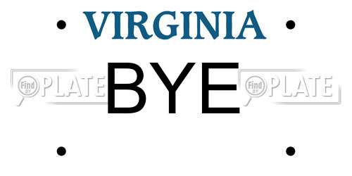 BYE Virginia License Plate