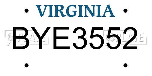 BYE3552 Virginia License Plate