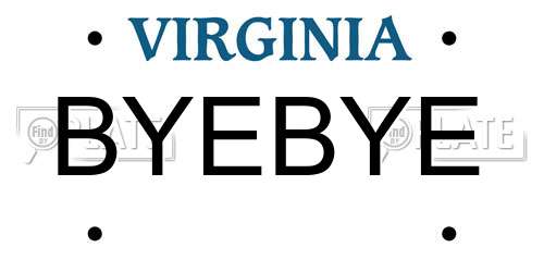 BYEBYE Virginia License Plate