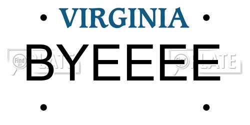 BYEEEE Virginia License Plate
