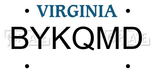 BYKQMD Virginia License Plate