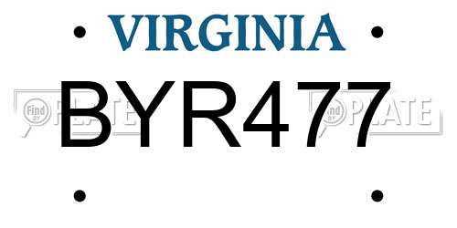 BYR477 Virginia License Plate