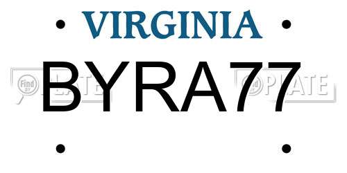 BYRA77 Virginia License Plate