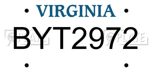 BYT2972 Virginia License Plate