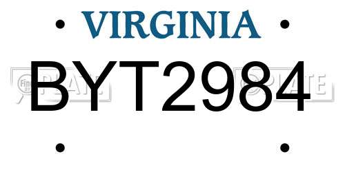 BYT2984 Virginia License Plate