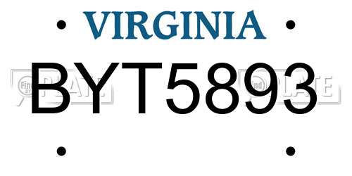 BYT5893 Virginia License Plate