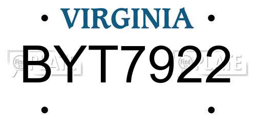 BYT7922 Virginia License Plate