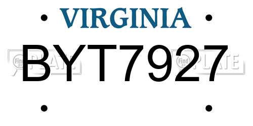 BYT7927 Virginia License Plate