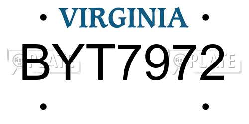BYT7972 Virginia License Plate